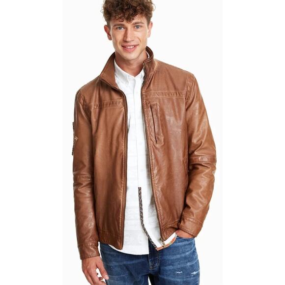 Desigual Chaq Alberto Full Zip Vegan Leather Jacket Long Sleeve Tan Size XXL NWT - Picture 1 of 11